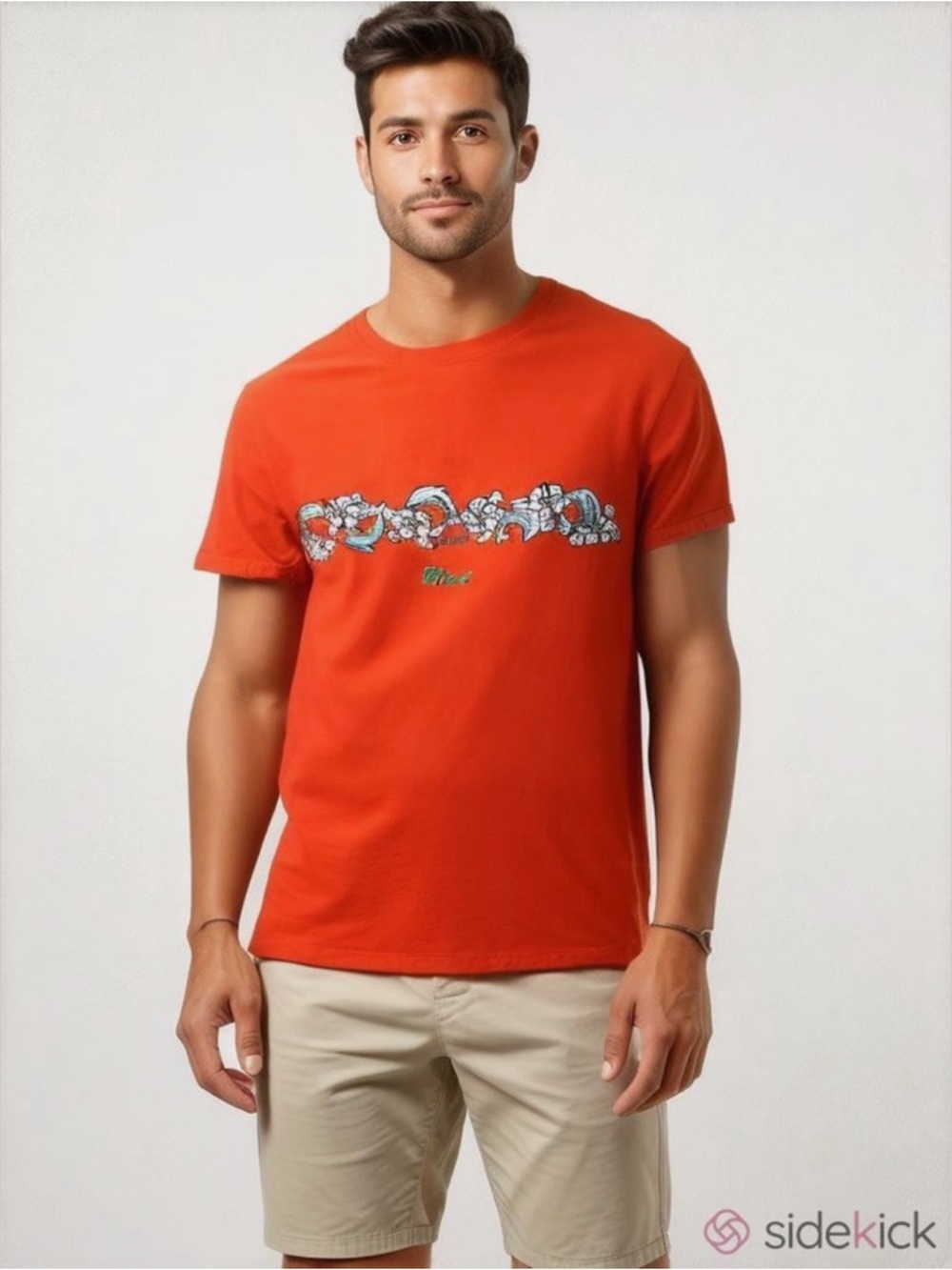Vintage Fruit of the Loom Orange Floral Band Crew Tee
